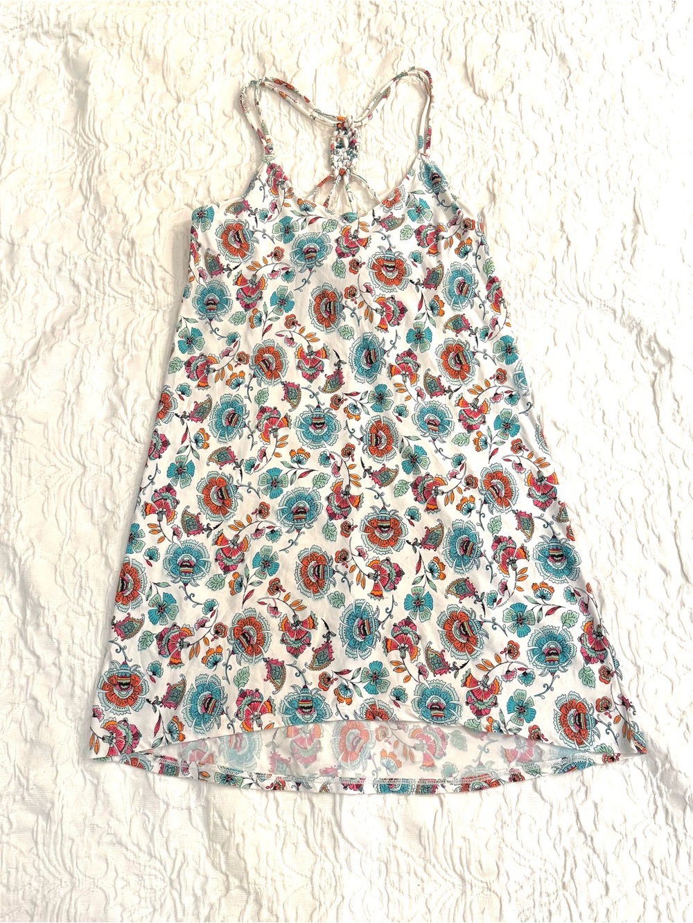 Helen Jon White Racerback Tank with Teal & Coral Floral Print